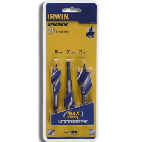 Irwin IRW1922006 Blue Groove 6X Stubby Wood Bit Set – 3 Piece (16–25mm)