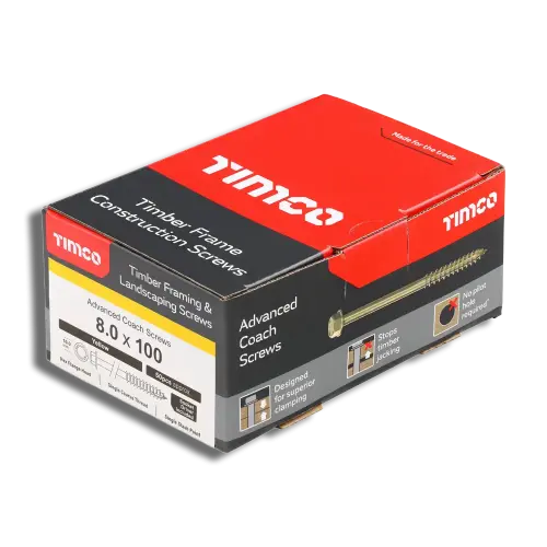 8.0 x 100mm TIMCO Advanced Coach Screws Hex Yellow PK 50