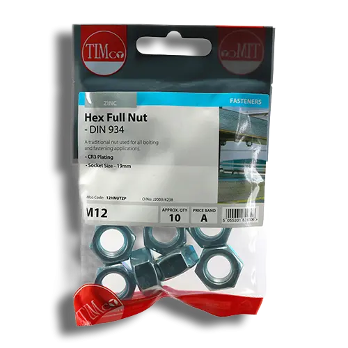 TIMCO Hexagon Nut ZP M12 PK 10