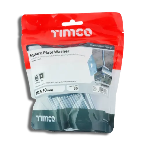 M12 x 50 x 3mm TIMCO Square Plate Washer PK 30