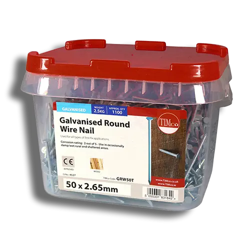 Tub TIMCO Round Wire Nails Galvanised 50 x 2.65 2.5kg
