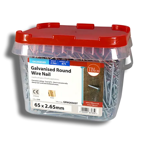 Tub TIMCO Round Wire Nails Galvanised 65 x 2.65 2.5kg