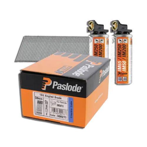 Paslode 38mm IM65A Galvanised Angled Brads Box 2000 & 2 Fuel Cells