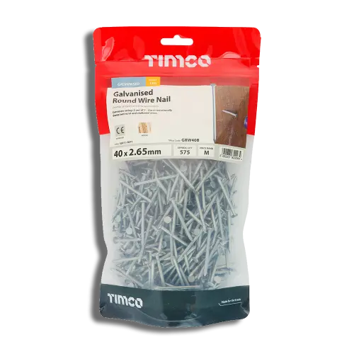 Bag TIMCO Round Wire Nails Galvanised 40 x 2.65mm 1kg Bag
