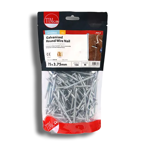 TIMCO Round Wire Nails Galvanised 75 x 3.75mm 1kg Bag