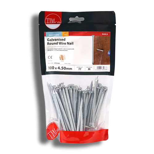 TIMCO Round Wire Nails Galvanised 100 x 4.50mm 1kg Bag