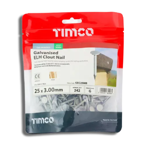TIMCO Clout Nail ELH Galvanised 25 x 3.00 0.5kg Bag