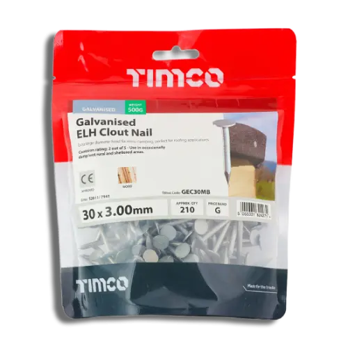 TIMCO Clout Nail ELH Galvanised 30 x 3.00 0.5kg Bag
