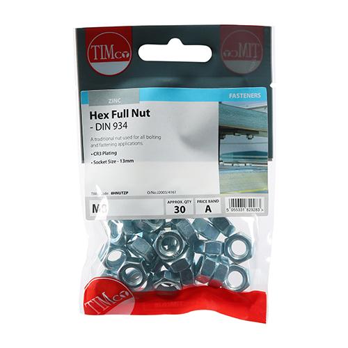 TIMCO Hexagon Nut ZP M8 PK 30