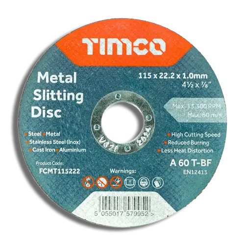 115 x 1.0 x 22.2 TIMCO Abrasive Flat Wheel Metal Disc