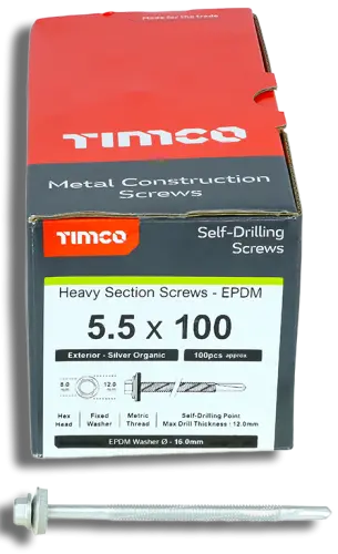 Timco Metal Const H/S EPDM Washer Hex S/D Screw 5.5 x 100 PK100 (8110021) - EpicCentre Supply Ltd