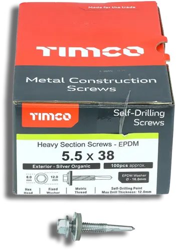 TIMCO Metal Const Heavy Section EPDM Washer Hex S/D Screw 5.5 x 38 PK100 (8110013) - EpicCentre Supply Ltd