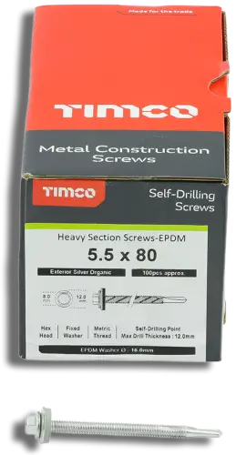 TIMCO Metal Construction Heavy Section EPDM Washer Hex S/D Screw 5.5 x 80mm PK100 (8110019) - EpicCentre Supply Ltd