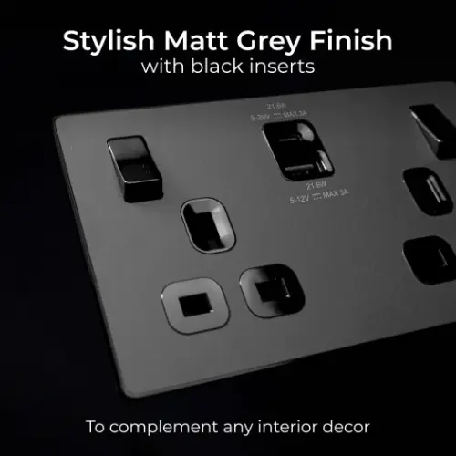 BG Evolve 13A Matt Grey Power USB Socket Double Switched (5070045) - EpicCentre Supply Ltd