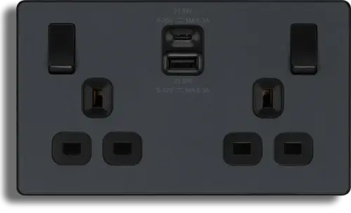 BG Evolve 13A Matt Grey Power USB Socket Double Switched
