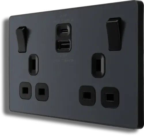 BG Evolve 13A Matt Grey Power USB Socket Double Switched (5070045) - EpicCentre Supply Ltd
