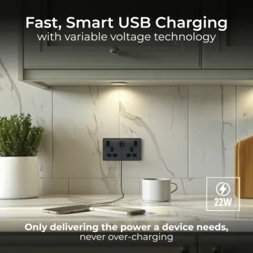 BG Evolve 13A Matt Grey Power USB Socket Double Switched (5070045) - EpicCentre Supply Ltd