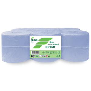 Focus ECO Blue Centrefeed Roll 2 Ply 150m Flat Sheet – Case of 6 Rolls