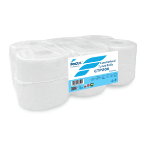 Focus Professional Centrefeed Toilet Roll White 2 Ply 200m 118mm 60mm Core – Case of 6 Rolls