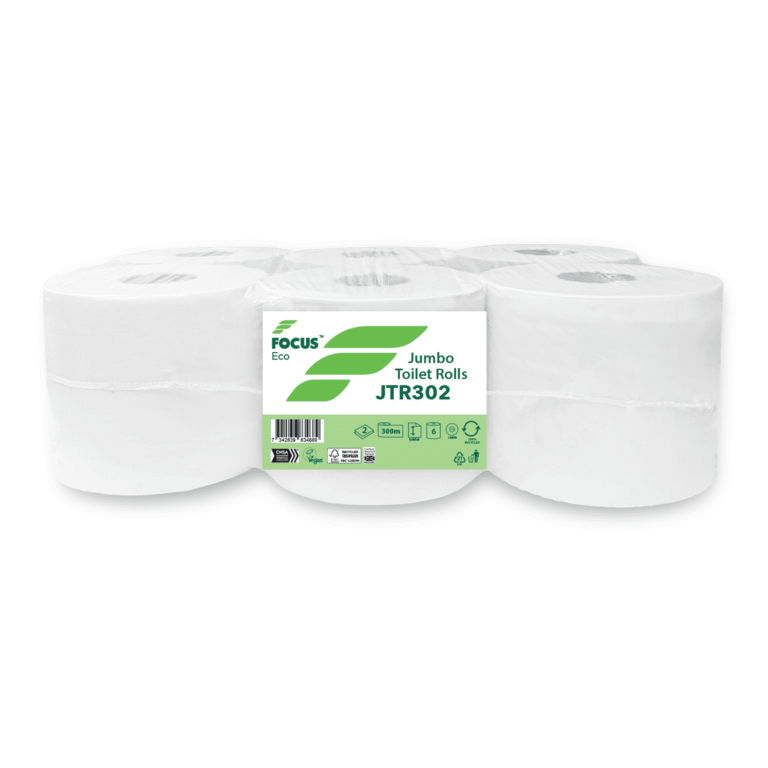 Focus Professional Jumbo Toilet Roll White 2 Ply 300m 60mm Core – Case of 6 Rolls