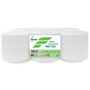 Focus ECO White Centrefeed Roll 2 Ply 150m Flat Sheet – Case of 6 Rolls