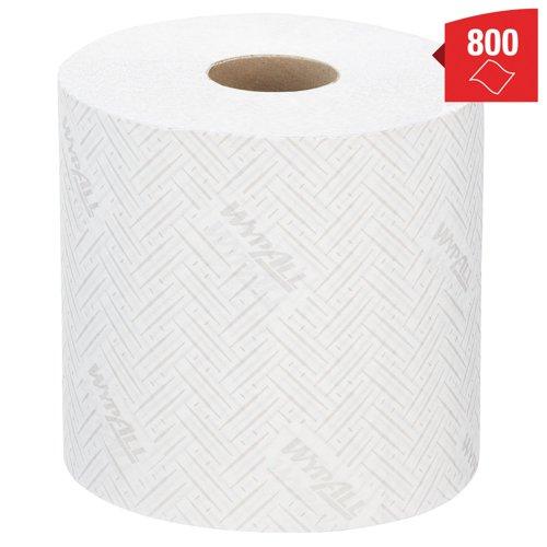 WypAll® L10 General Clean™ Light Duty Wipes 7256 - 1 Ply White Cleaning Wipes - 6 Centrefeed Rolls x 800 Paper Wipes (4,800 total)