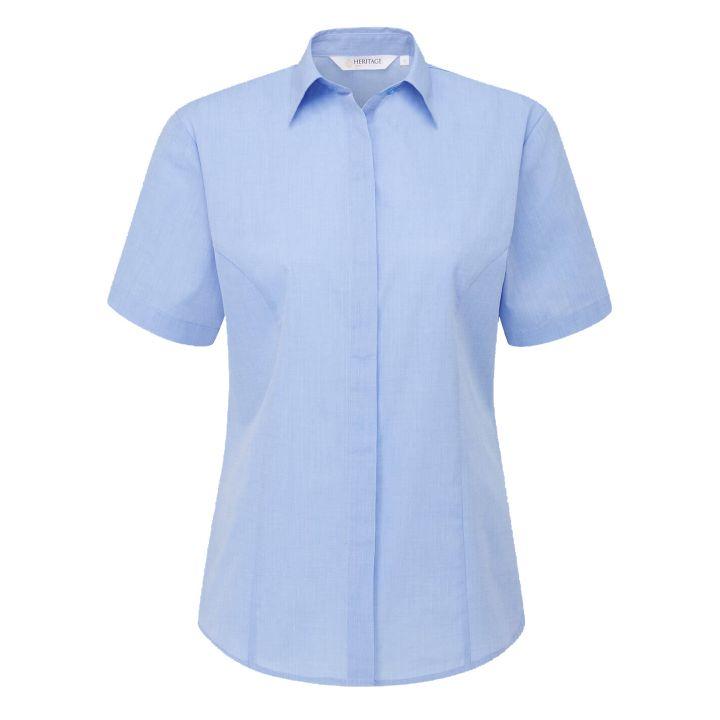 Ladies Edie Heritaage Short Sleeve Blouse Light Blue