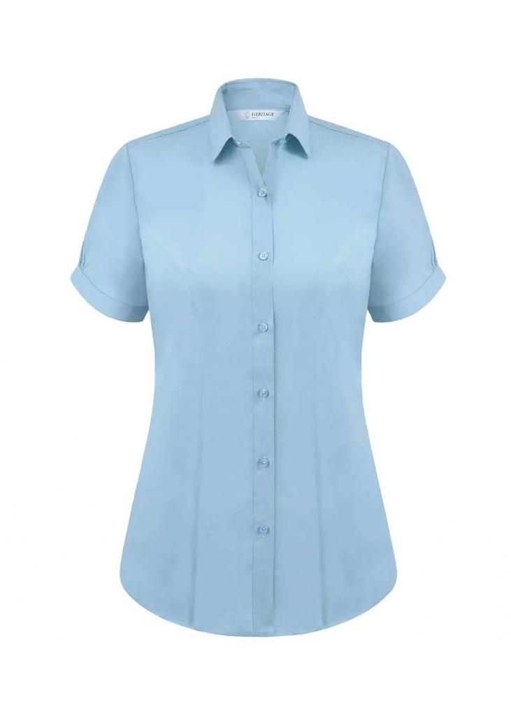 Ladies Enya Cotton Rich Short Sleeve Blouse Light Blue