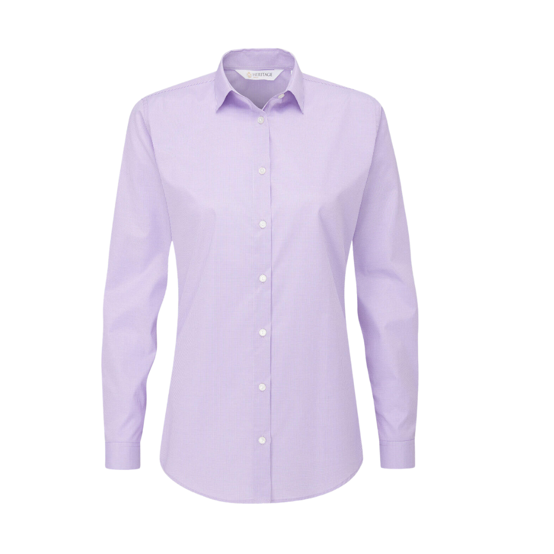 Ladies Keira Houndstooth Check Long Sleeve Blouse Lilac/White
