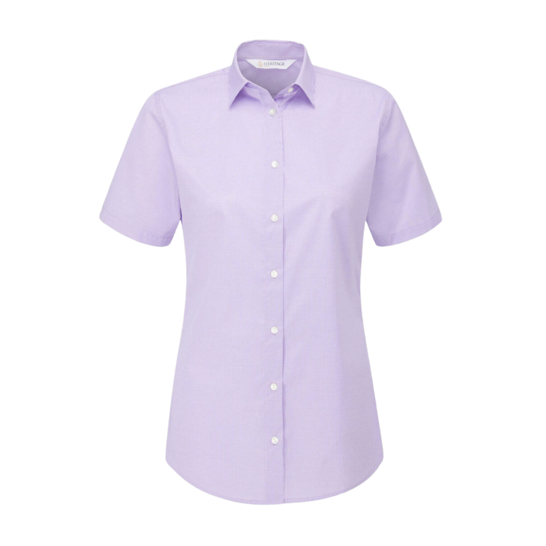 Ladies Keira Houndstooth Check Short Sleeve Blouse Lilac/White
