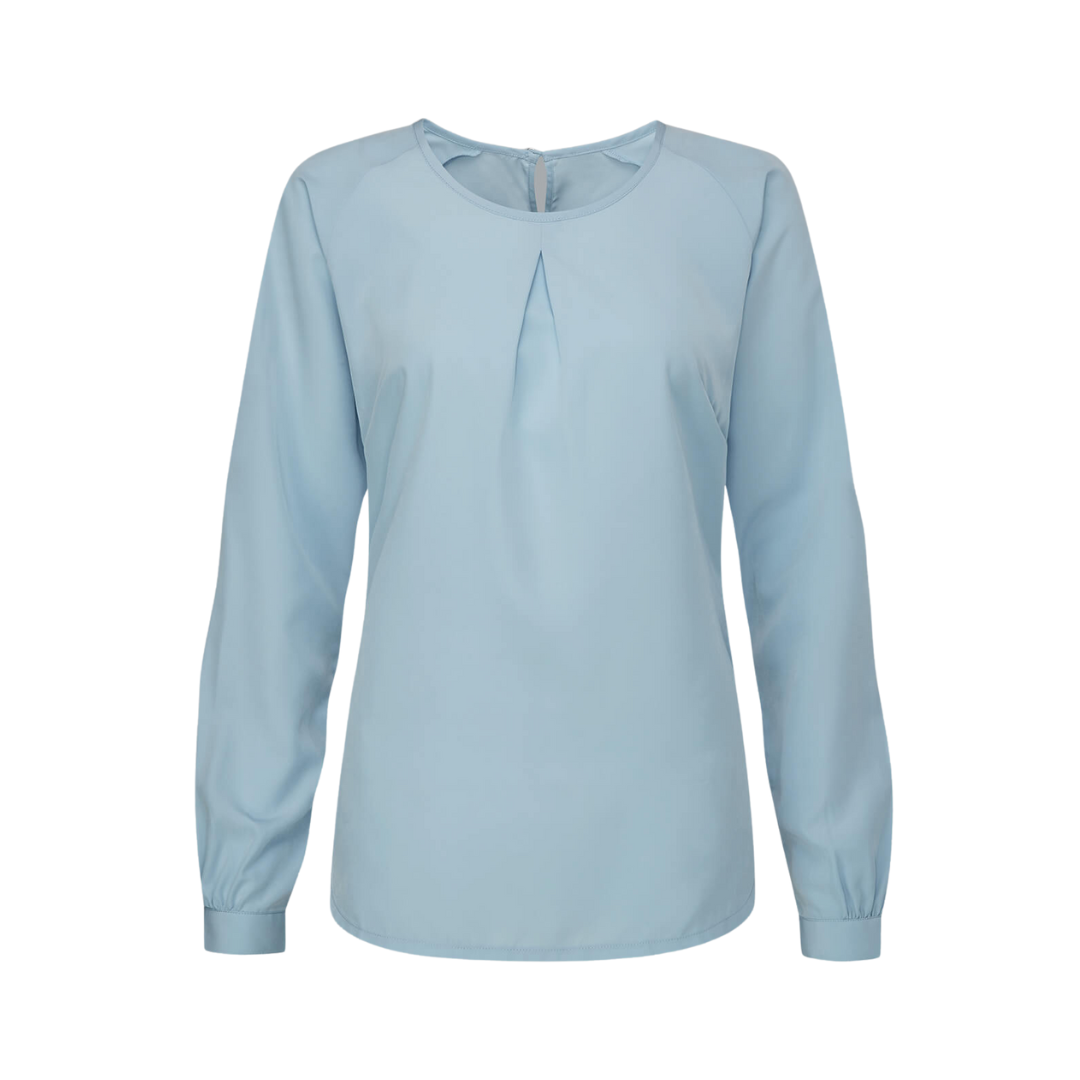 Ladies Mona Long Sleeve Round Neck Blouse Light Blue