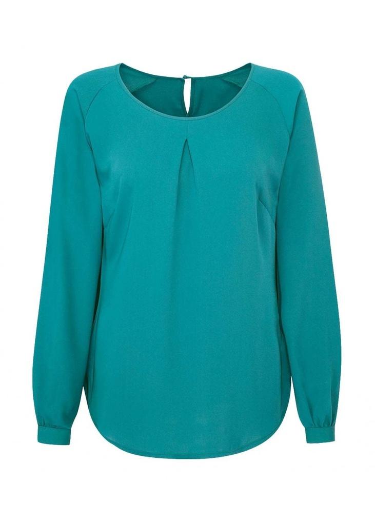 Ladies Mona Long Sleeve Round Neck Blouse Teal
