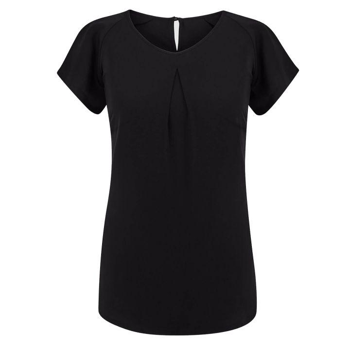 Ladies Mona Short Sleeve Round Neck Blouse Black