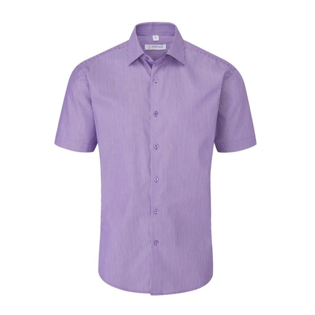 Men's Trillick Short Sleeve Shirt Puprle/White Stripe