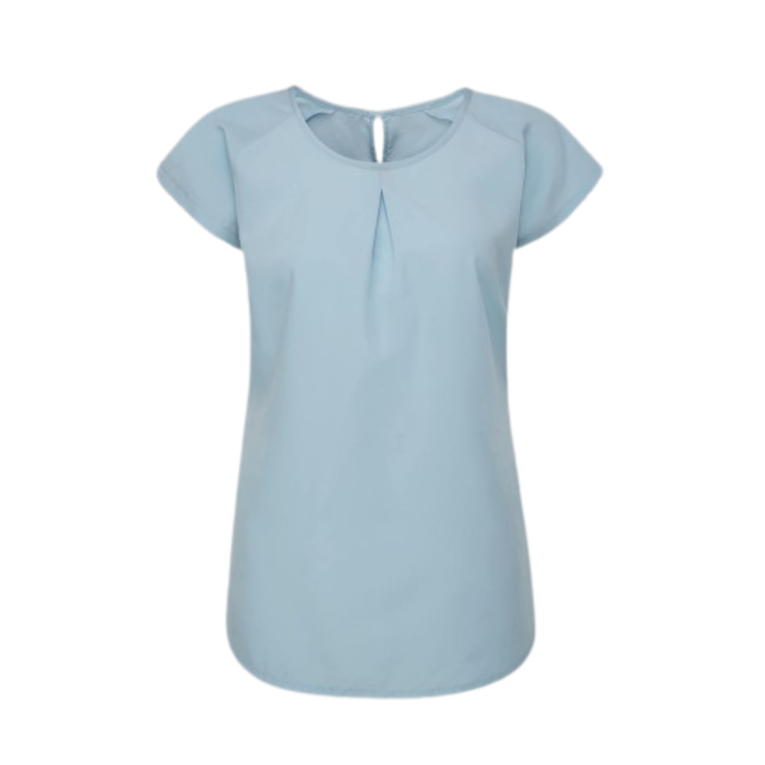 Ladies Mona Short Sleeve Round Neck Blouse Light Blue