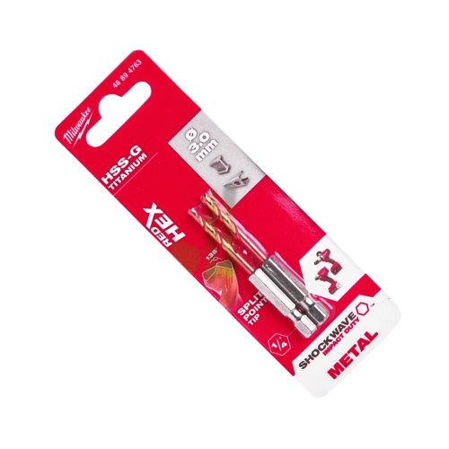 Milwaukee SHOCKWAVE Red Hex 3.0mm x 65mm HSS-G Titanium Drill Bit 2 pcs