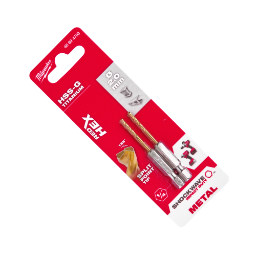 Milwaukee SHOCKWAVE Red Hex 2.0mm x 59.5mm HSS-G Titanium Drill Bit 2 pcs