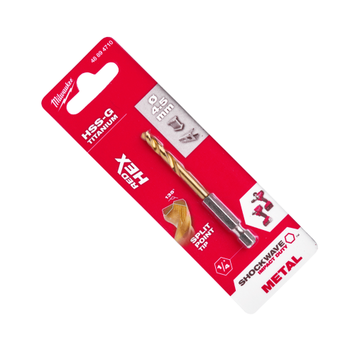 Milwaukee SHOCKWAVE Red Hex 4.5mm x 76mm HSS-G Titanium Drill Bit