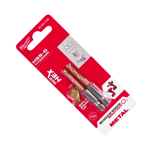 Milwaukee SHOCKWAVE Red Hex 3.2mm x 66.5mm HSS-G Titanium Drill Bit 2 pcs