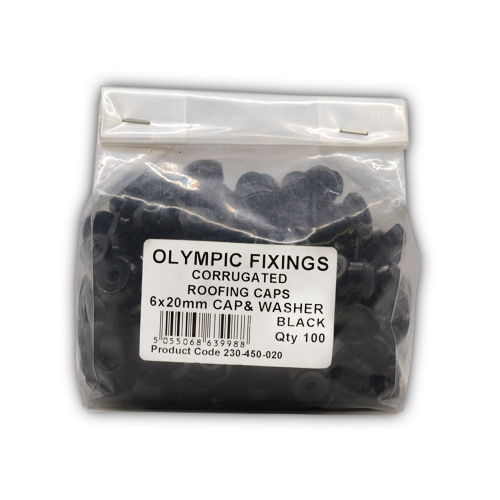 Black Roof Caps & Washers (Pack of 100)