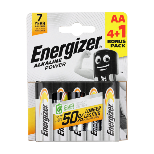 Energizer Alkaline Power Battery (Pack of 4+1 Bonus Pack), AA-AAA