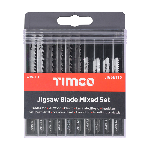 TIMCO 10 pcs Mixed Jigsaw High Carbon Steel & HSS Blades Set