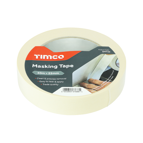 TIMCO 50m Masking Tape, 25mm-50mm