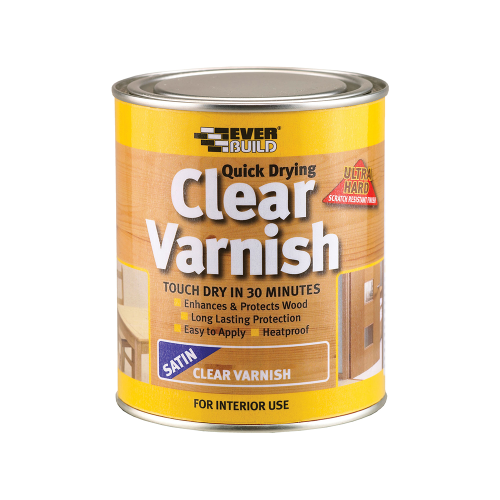 Everbuild Quick Drying Satin Clear Varnish, 250ml-750ml