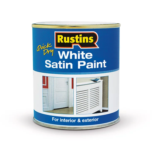 Rustins 500ml Quick Dry White Satin Paint for Interior & Exterior