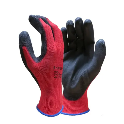 General-purpose Red Polyester Glove with Black latex foam Palm