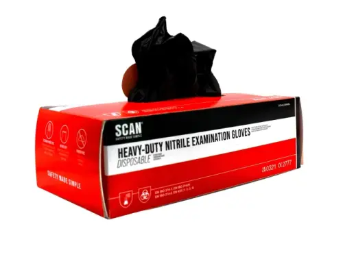 Scan Black Heavy-Duty Nitrile Disposable Gloves Large Size 8 (Box of 100) - Buy Your Timber Online with Nottage Timber Merchants - Serving South Wales Since 1964