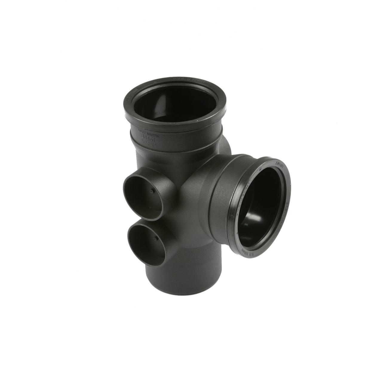 92.5° Double Socket Four Boss Branch 110mm C/Iron Style Black