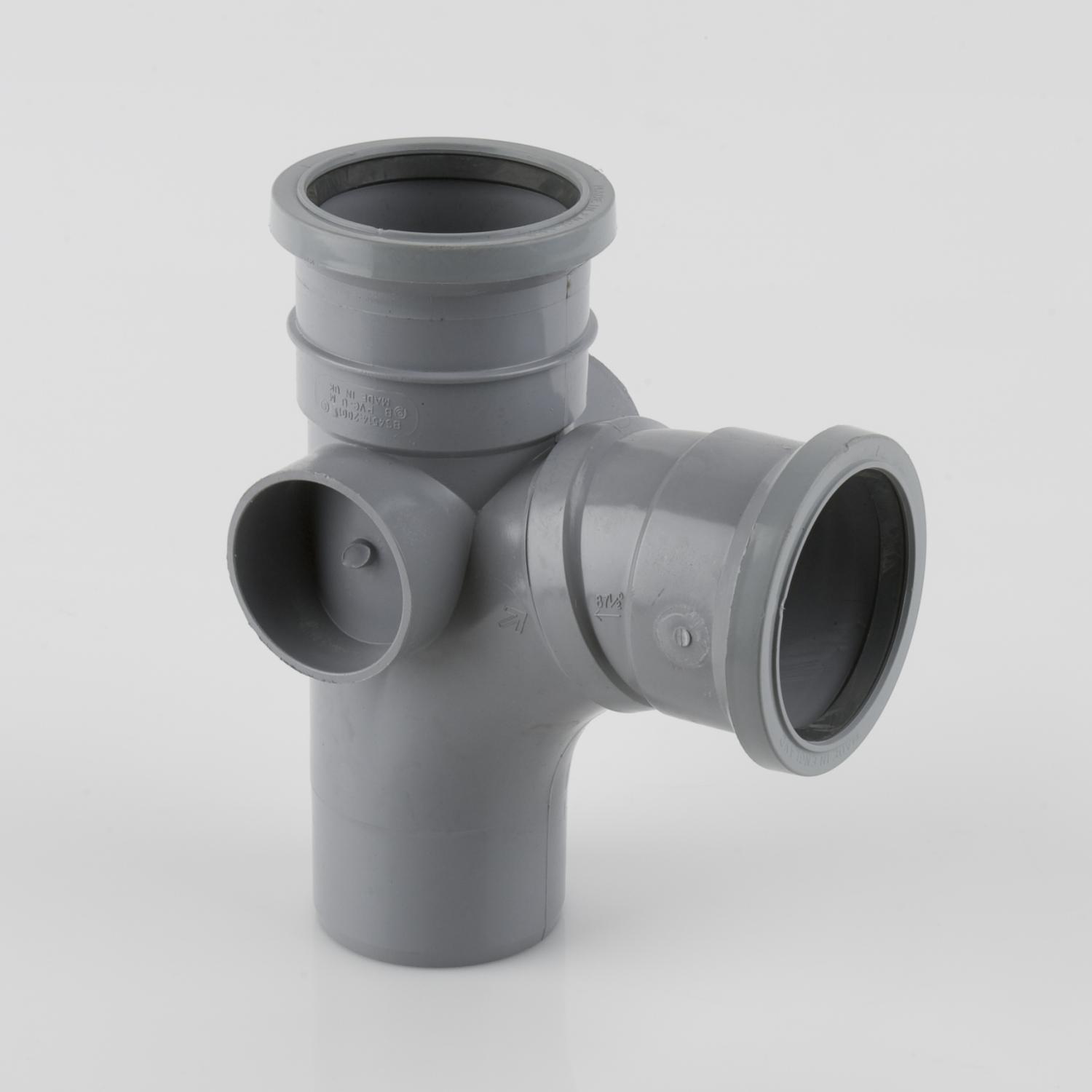 92.5° Double Socket Branch 2 Bosses 82.4mm Soil Grey