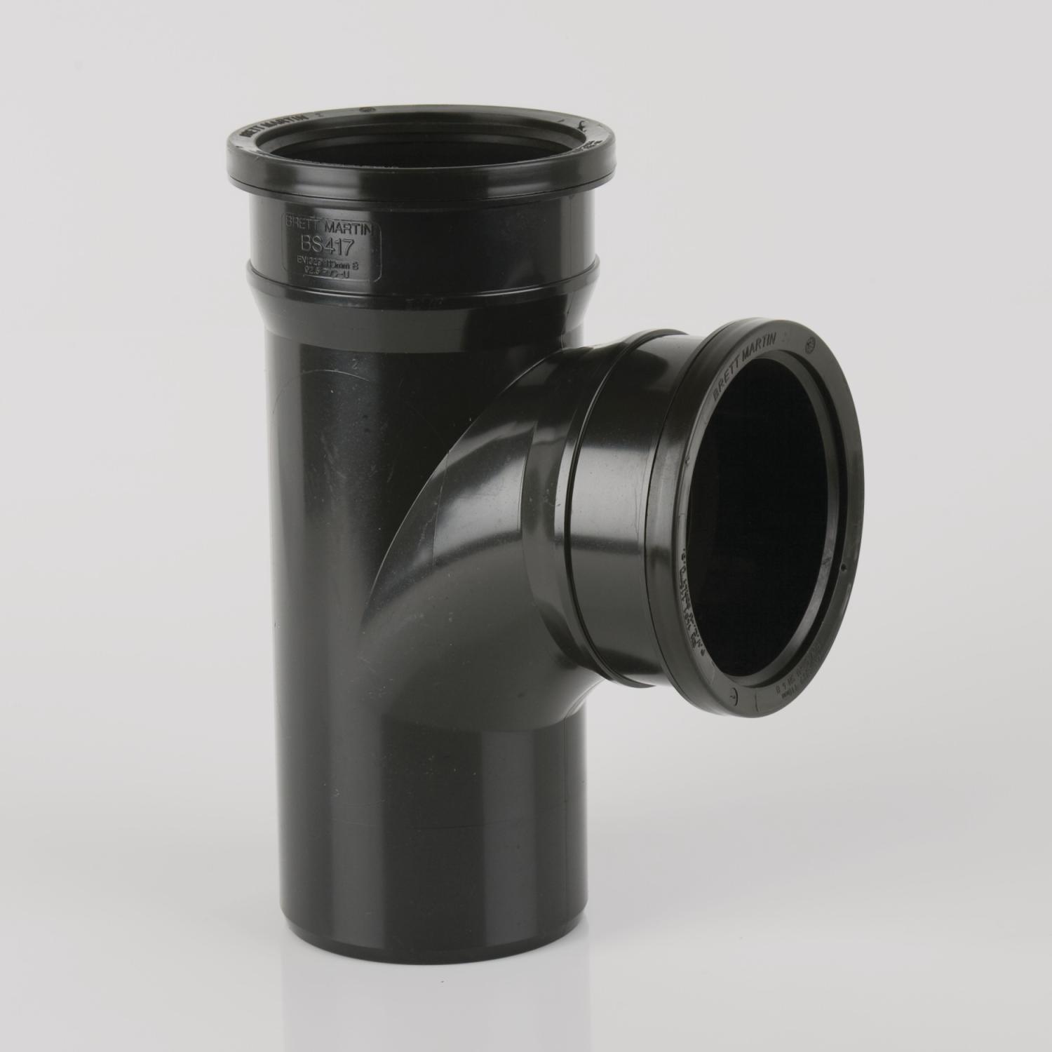 92.5° Double Socket Branch Without Bosses 110mm Soil Black